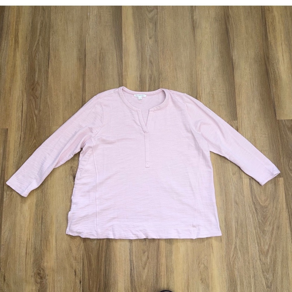 Pure Jill J. Jill Pink Organic Cotton Slub Knit Split Neck Top XL‎ Petite